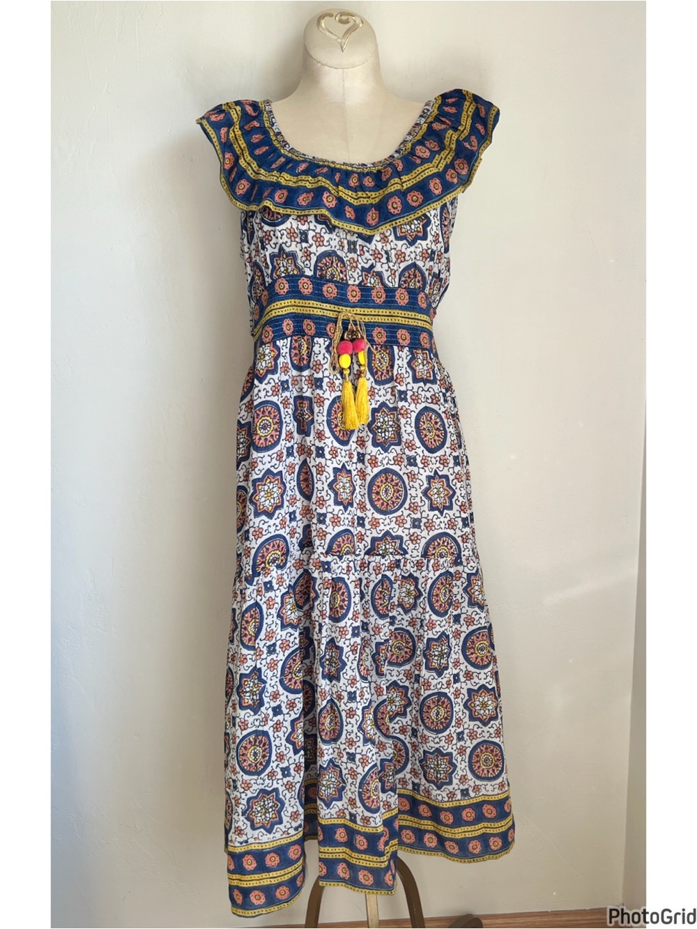 BELL by Alicia Bell Printed Off Shoulder Boho Tassel Dress XS